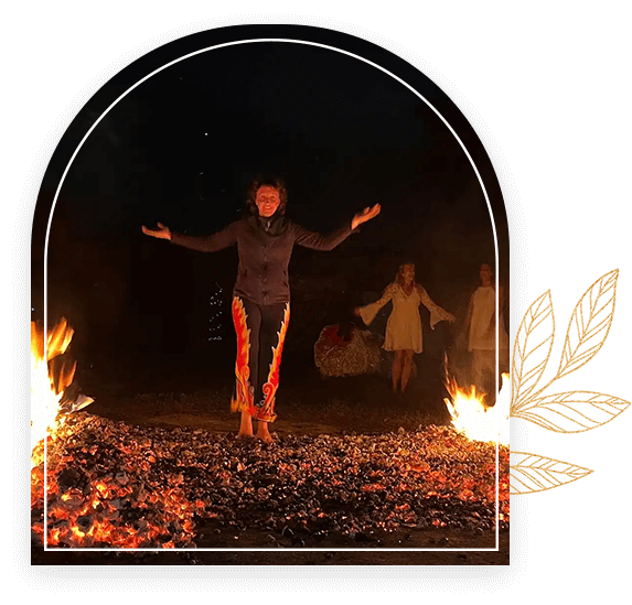 woman walking on fire